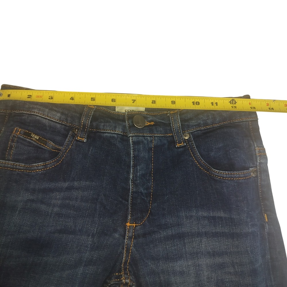 Fendi Roma Girls Dark Wash Slim Leg Jeans Embroidered Logo Back Pocket Size 12A - Picture 12 of 15